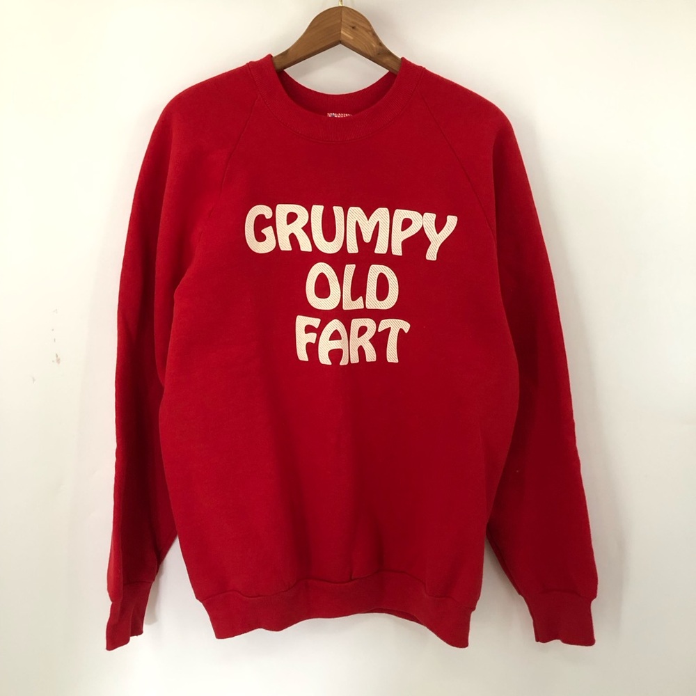 Fruit of the Loom Red Sweatshirt with Cream Graphic "Grumpy Old Fart"